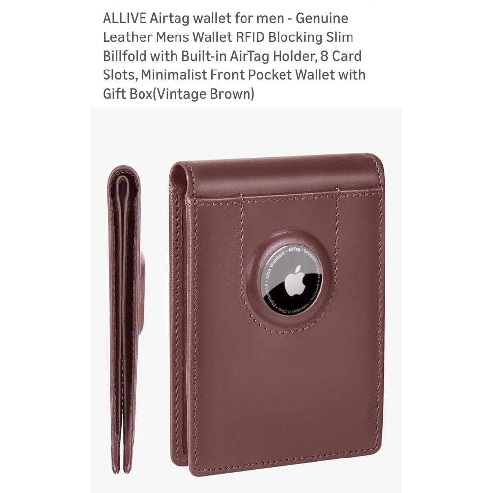ALLIVE Airtag Wallet for‎ Men Leather Billfold AirTag Holder Vintage Brown